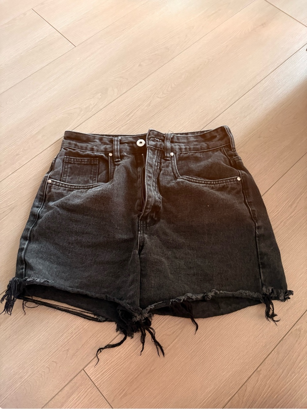 High-Waist Black Cotton On Denim Cutoff Shorts